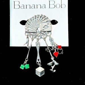 Banana Bob ox silver enamel multi charm gambling Las Vegas dice theme pin